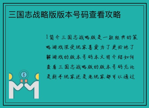 三国志战略版版本号码查看攻略